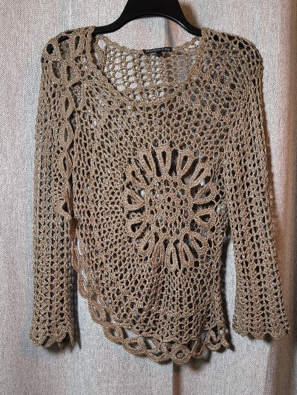 Miracle City Handmade Look Crochet Lace Sweater in Taupe